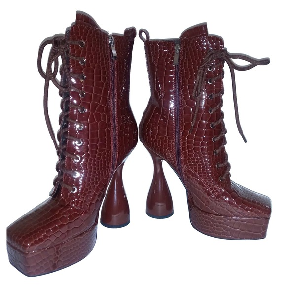 Azalea Wang Enzo Faux Leather Croc Dolls Kill Platform Heel Ankle Bootie sz 11 - Picture 4 of 9